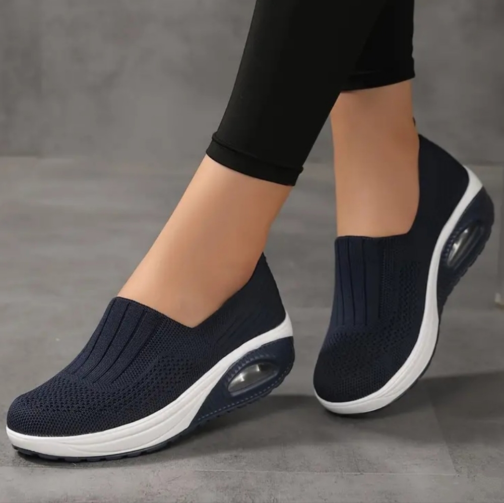 Women's Air Cushion Sock Shoes, Comfort Knitted Slip On Platform Shoes Navy Sz 8